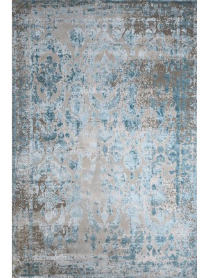 Bespoky 80x150 cm Mavi Bej Eskitme Klasik Vintage Medalyon Yıkanabilir Halı | Yatak Odası Mutfak Halısı | Leke Tutmayan, Kaymaz | ARTEMİS_INSPİRATİON-650C