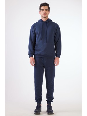 Lacivert Kapüşonlu Kanguru Cepli Regular Fit Erkek Sweatshirt