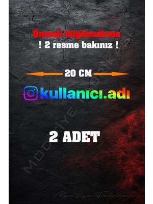 Instagram Logolu Kullanıcı Adı - 2 Adet 20 cm Folyo Kesim Sticker - Hologram -