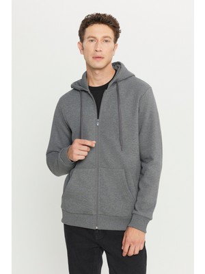 Altınyıldız Classics Erkek Antrasit-melanj Standart Fit Normal Kesim Kapüşonlu Fermuarlı Sweatshirt Ceket