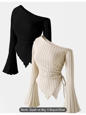 Omzu   Düşük  Zilli Kol   Asimetrik   Bluz