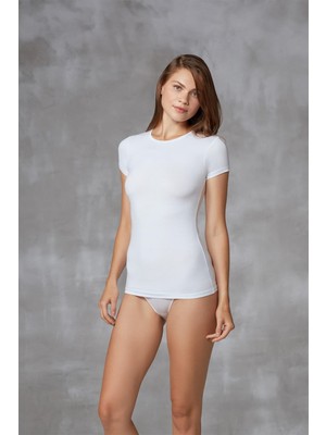DOREANSE 9394 BAYAN MİCRO MODAL YUVARLAK YAKA KISA KOL BEYAZ T-SHİRT