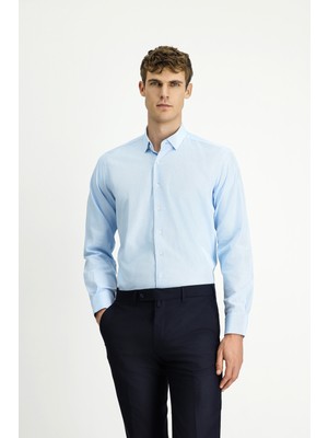 Uzun Kol Regular Fit Desenli Pamuk Düğmeli Yaka Oxford Gömlek