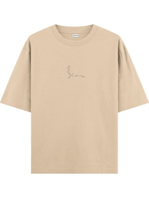 Bhujangasana Yoga Oversize T-Shirt Krem