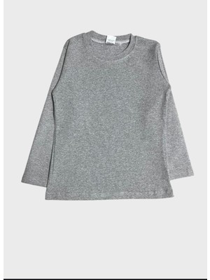 Çocuk Pamuklu Gri Bisiklet Yaka Uzun Kollu Body