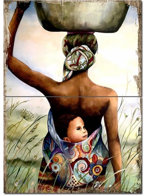 Anne ve Çocuğu Desenli Ahşap Tablo 70CMX 100CM