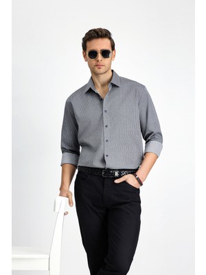 Kiğılı Uzun Kol Slim Fit Dar Kesim Klasik Desenli Pamuk Gömlek