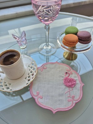 Agbtrend Pembe Flamingo Figürlü Nakışlı Sunum Kokteyl Peçetesi