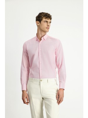 Uzun Kol Regular Fit Desenli Pamuk Düğmeli Yaka Oxford Gömlek