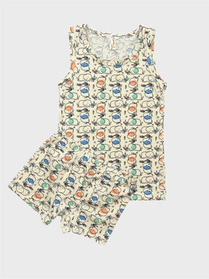 Erkek Çocuk Pamuklu Krem Rengi Fil Desenli Atlet Boxer Takımı