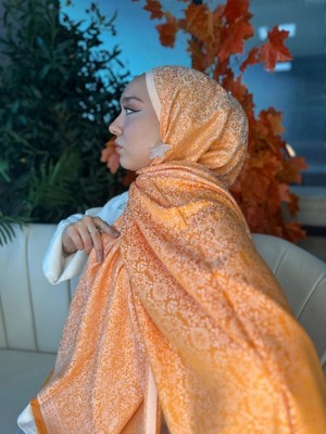 Vavscarfs Mihri Etnik Desen Kaşmir Şal Oranj