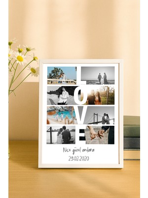 Love Fotoğraf Kolajı Poster Çerçeveli  Hediye, Yıldönümü Hediyesi, Sevgililer Günü Hediyesi, Doğum Günü Hediyes,