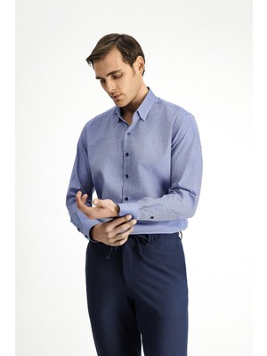 Uzun Kol Slim Fit Dar Kesim Klasik Desenli Pamuk Gömlek