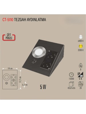 Cata CT-5110 1W Ledli Çift Prizli Tezgah Altı Spot Aydınlatma Beyaz Işık
