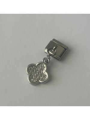 Badelis Çelik Silver Renk Taşlı Yonca Model Charm