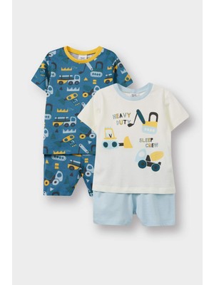 DeFacto %100 Pamuklu Araç Baskılı Beli Lastikli 4'lü Pijama Takımı Erkek Bebek E1192A525HS