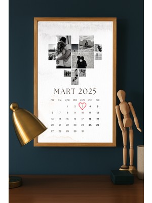 Kalpli Takvimli Fotoğraf Kolajı Poster Çerçeveli Sevgiliye , Yıldönümü ,doğum Günü Hediye
