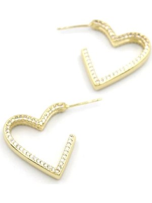 Taşlı Kalp Küpe - 14K Altın