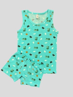 Erkek Çocuk Pamuklu Kaplumbağa Güneş Bulut Desenli Atlet Boxer Takımı