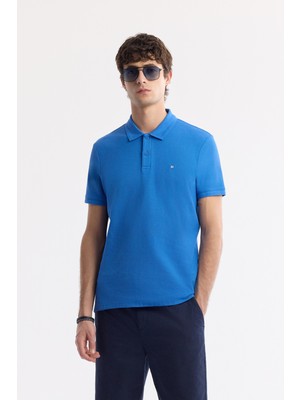 AVVA Erkek Saks Kıvrılmaz Polo Yaka %100 Pamuk Basic Regular Fit T-Shirt B001032