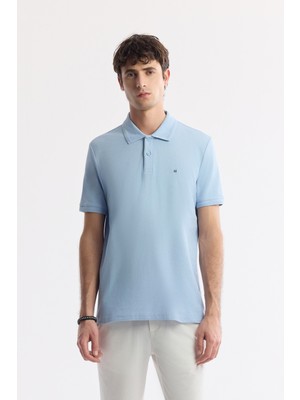 AVVA Erkek Açık Mavi Kıvrılmaz Polo Yaka %100 Pamuk Basic Regular Fit T-Shirt B001032