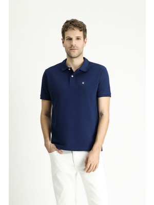 Polo Yaka Slim Fit Dar Kesim Nakışlı Pamuk Tişört