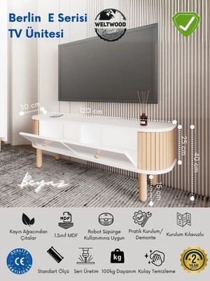 Weltwood Berlin Tv Ünitesi Mdf, Kayın Çıtalı, Bohem Stil, Şık, Modern ve Dayanıklı Tv Sehpası Ayaklı