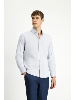 Uzun Kol Slim Fit Dar Kesim Klasik Desenli Pamuk Gömlek