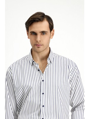 Uzun Kol Klasik Çizgili Pamuk Gömlek