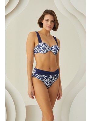 Nbb Lacivert Yaprak Desen Straplez Bikini Takım