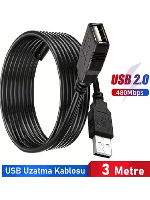 USB Uzatma Kablosu / Filtreli / USB 2.0 High Speed Transmission Rate / 3 Metre