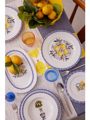 Kütahya Porselen Amalfi 26 Parça Çok Renkli Yemek Takımı 6 Kişilik Porselen Desenli Set