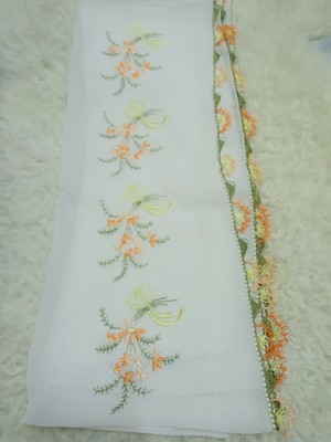 El Emeği Nakış Işlemeli Iğne Oyalı Namaz Örtüsü Çeyizlik Mevlit Başörtüsü Krep Kumaş 145X75 cm