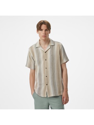 Nautica Erkek Bej Classic Fit Çizgili Gömlek