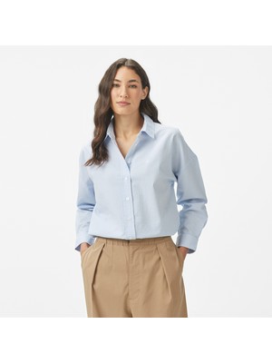 Nautica Kadın Mavi Regular Fit Çizgili Gömlek