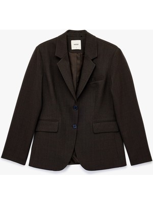 Cepli Düğmeli Uzun Kollu Kruvaze Ekose Blazer Ceket
