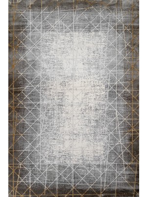 Bespoky 100x150 cm Altın Gri Soyut Modern Geometrik Çizgiler Yıkanabilir Halı | Yatak Odası Mutfak Halısı | Leke Tutmayan, Kaymaz | STN_FEEL-002S