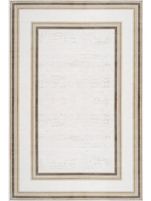 Bespoky 100x150 cm Kahverengi Krem Bordürlü Modern Klasik Geometrik Yıkanabilir Halı | Yatak Odası Mutfak Halısı | Hav Vermez, Leke Tutmaz, Kaymaz | LXS_VALERİA-KATMAN8