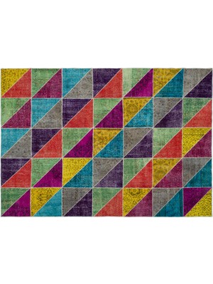 Bespoky Mor Patchwork Yün Modern Desenli Yün Hav Toz Vermez Leke Tutmayan Salon Yolluk Mutfak El Dokuma Halı