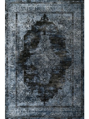 Bespoky 80x150 cm Mavi Koyu Mavi Eskitme Vintage Bitkisel Yıkanabilir Halı | Yatak Odası Mutfak Halısı | Leke Tutmayan, Kaymaz | KRM_PRAG-001M