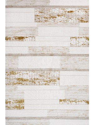 Bespoky 160x300 cm Altın Krem Soyut Modern Bloklar Yıkanabilir Halı | Salon Yatak Odası Halısı | Hav Vermez, Leke Tutmaz, Kaymaz | LXS_VALERİA-1070G