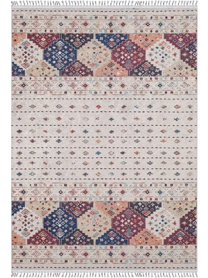 Bespoky 100x250 cm Bej Geometrik Bohem Etnik Geometrik Yıkanabilir Halı | Mutfak Yolluk Halısı | Leke Tutmayan, Kaymaz | HALN-HLN5034