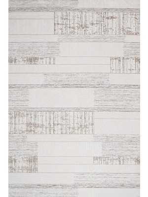 Bespoky 80x150 cm Bej Krem Geometrik Modern Eskitme ahşap Yıkanabilir Halı | Yatak Odası Mutfak Halısı | Hav Vermez, Leke Tutmaz, Kaymaz | LXS_VALERİA-1070B