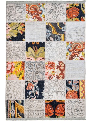 Bespoky 80x150 cm Beyaz Patchwork Yıkanabilir Halı | Mutfak Balkon Yatak Odası Halısı | Hav Vermez Leke Tutmaz Kaymaz | PATCHWORK-2102