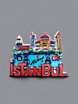 Istanbul Temalı Kabartmalı Polyester Magnet 8cm x 7cm Kırmızı