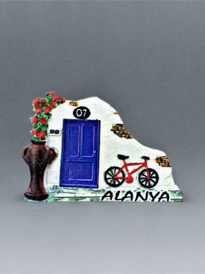 Alanya Temalı Kabartma Polyester Magnet. 9cm x 6,5cm