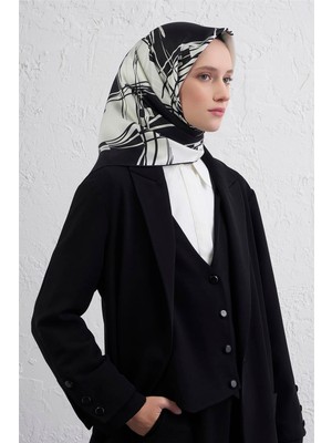 Armine Geometrik Desenli Saf Ipek Twill Eşarp 9442D 01