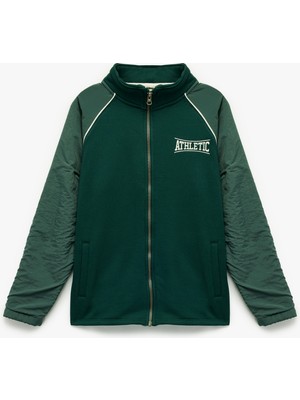 Dik Yaka Uzun Kollu Şardonlu Fermuarlı Sweatshirt