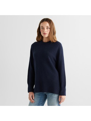 Gant Kadın Lacivert Relaxed Fit Bisiklet Yaka Kazak