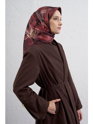 Armine Çiçek Desenli Saf Ipek Twill Eşarp 9406D 81